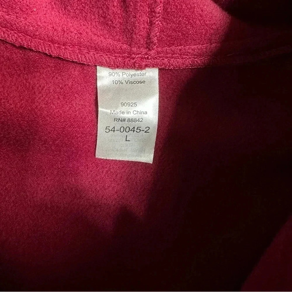 Heavy Weight L‎ red polyester/viscose blend zip front poncho with pockets - Picture 5 of 6